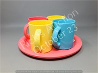 4 mugs and a plate