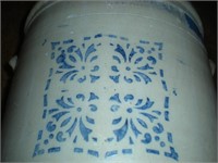 F.H. Cowden Double Handle Blue Stencil Crock