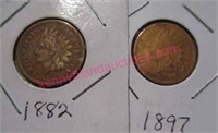 2pc lot: 1882 & 1897 indian head pennies