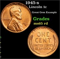 1945-s Lincoln Cent 1c Grades GEM Unc RD