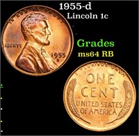 1955-d Lincoln Cent 1c Grades Choice Unc RB