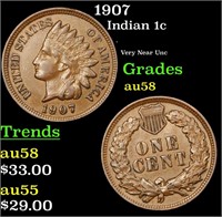 1907 Indian Cent 1c Grades Choice AU/BU Slider