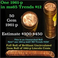 Full roll of 1961-p Lincoln Cents 1c Uncirculated