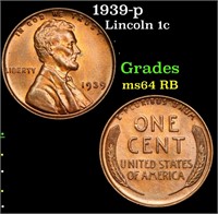 1939-p Lincoln Cent 1c Grades Choice Unc RB