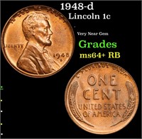 1948-d Lincoln Cent 1c Grades Choice+ Unc RB