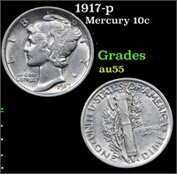 1917-p Mercury Dime 10c Grades Choice AU