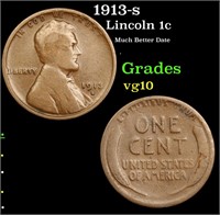 1913-s Lincoln Cent 1c Grades vg+