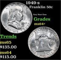 1949-s Franklin Half Dollar 50c Grades Choice+ Unc