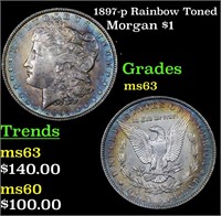 1897-p Rainbow Toned Morgan Dollar $1 Grades Selec