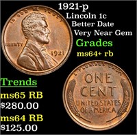 1921-p Lincoln Cent 1c Grades Choice+ Unc RB