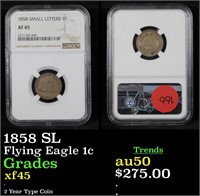 NGC 1858 SL Flying Eagle Cent 1c Graded xf45 By NG