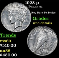 1928-p Peace Dollar $1 Grades Unc Details