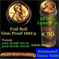 Proof 1962-s Lincoln cent 1c roll, 50 pieces (fc)