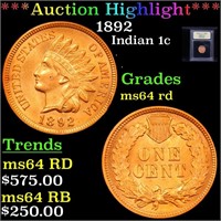 ***Auction Highlight*** 1892 Indian Cent 1c Graded