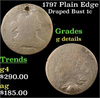 1797 Plain Edge Draped Bust Large Cent 1c Grades g