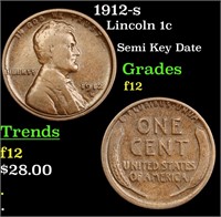 1912-s Lincoln Cent 1c Grades f, fine