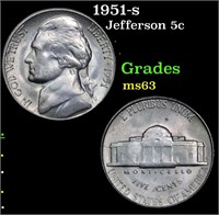 1951-s Jefferson Nickel 5c Grades Select Unc
