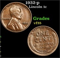 1932-p Lincoln Cent 1c Grades vf++