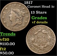 1817 Coronet Head Large Cent 1c Grades vf details