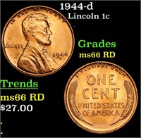 1944-d Lincoln Cent 1c Grades GEM+ Unc RD
