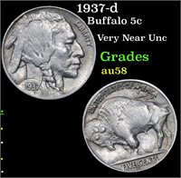 1937-d Buffalo Nickel 5c Grades Choice AU/BU Slide
