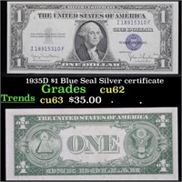 1935D $1 Blue Seal Silver certificate Grades Selec