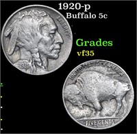 1920-p Buffalo Nickel 5c Grades vf++