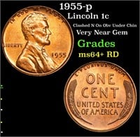 1955-p Lincoln Cent 1c Grades Choice+ Unc RD