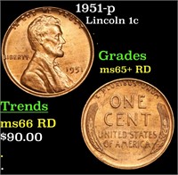 1951-p Lincoln Cent 1c Grades Gem+ Unc RD