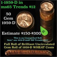 Full roll of 1959-d Lincoln Cents 1c Uncirculated