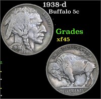 1938-d Buffalo Nickel 5c Grades xf+