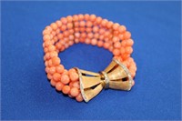 Jewlery - Pink Coral Gold & Diamond Bow Bracelet