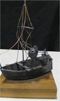 8" Tall Metal Boat Sculpture