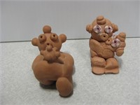 2 Small Hopi Mudhead Ceramic Figures - 1 Signed