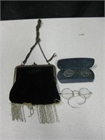 Vtg Flapper Purse & 2 Pairs Of Vtg Spectacles