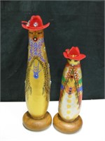 2 Signed Red Hat Gourd Art Figures Largest is 21"