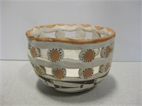 Vtg Acoma Pueblo Reticulated Pottery Bowl - Signed