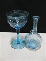 Light Blue Glass Stemmed Goblet & Decanter
