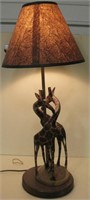 Carved Giraffes Entwined Wood Lamp Works