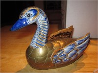 8" Brass Enamel Overlay Duck Figure
