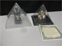 2 Ancient Egyptian Style Statues w/ Pyramids