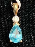 14K Gold Apatite and Diamond Pendant