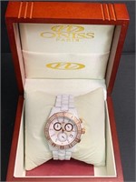Oniss Rose Gold & Crystal Bezel Ceramic Watch