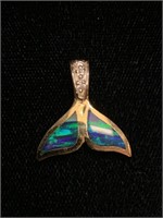 14k Yellow Gold / Opal Enlay Whale Tail Pendant.