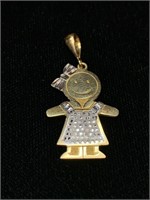 14k Yellow Gold Kid Silhouette Pendant. Measures