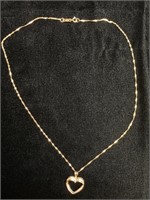 14k Loose Rope Chain w/ Heart Pendant. 16" 14k