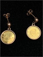 Coin Style Yellow Gold Earrings. Earrings have a