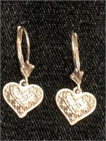 14k White Gold Dangle Heart Earrings. . Earrings