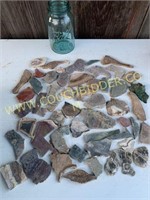 large lot of sliced minerals, rocks, geodes