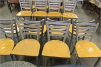 8 Metal Frame Chairs Wooden Seats